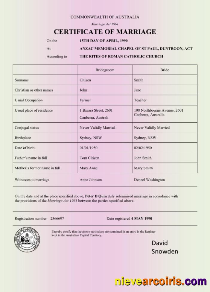 Australia Commonwealth of Australia marriage certificate